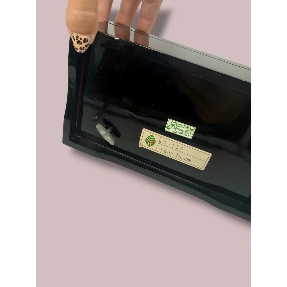 San Francisco Music Box Co Black Lacquer Iris Jewelry Box Lara's Theme Vintage
